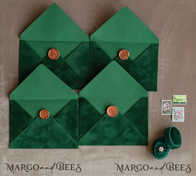 Emerald Green Velvet Envelopes for Invitations A7 Handmade Etsy
