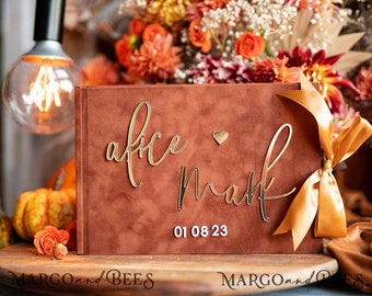Herbst Terrakotta Gold Acryl Hochzeitsgästebuch Personalisiert, Samt Rost Sofortiges Fotobuch Boho Elegantes Instax Hochzeitsfoto Gästebuch,PxF