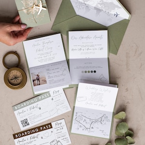Destination Wedding Passport Invitations Sage Green – Boarding Pass Invite Tuscany Style bild 2