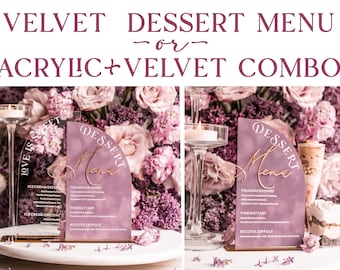 Mauve Velvet Dessert Menu, Acrylic Half Arch Table Sign and Acrylic Velvet combo, Mauve Velvet Sign, Luxury Wedding Table Sign, MvS