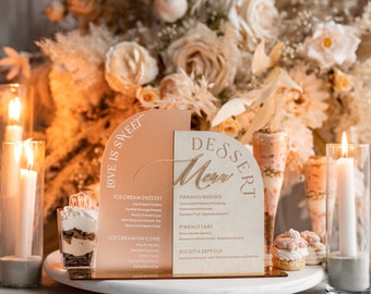 Acrylic Arch Table Wedding Menu, Frosted Acrylic Ivory Velvet Sign, Acrylic Dessert Menu, Luxury Wedding Table Decor, Sweet Table Sign, IvS