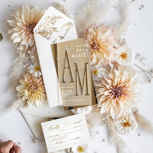 Acrylic Frozen Wedding invitation suite, Boho Glam Wedding Invitations, Golden Shine Wedding Invitations, Elegant Gold Wedding Cards
