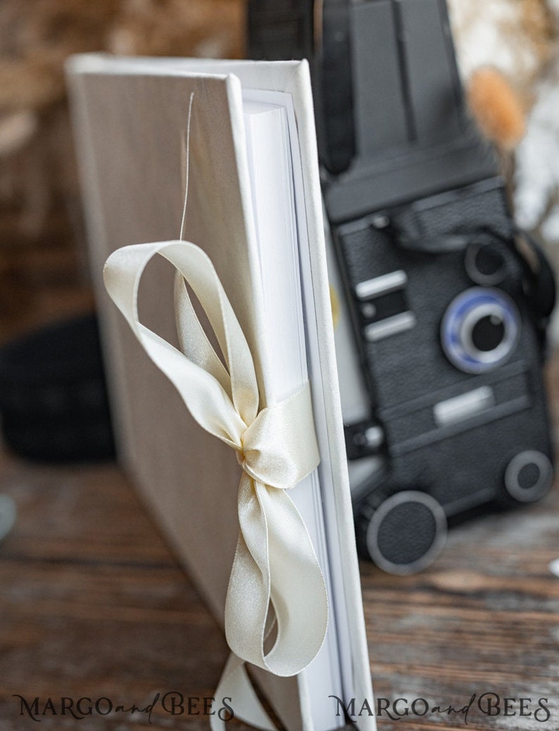 Boho glamour Golden Instax terciopelo Boda GuestBook Oro, Gran Libro de Visitas de Boda Instantánea Marfil Polaroid terciopelo Libro de visitas, boda de marfil imagen 9