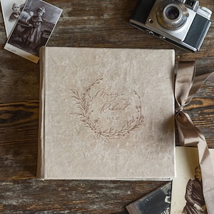 Luxury Creme Velvet Presonalised Photo Album Instax, Velvet Wedding Album, Elegant Photo Booth Book, Custom Wedding Guest Book With Ribbon