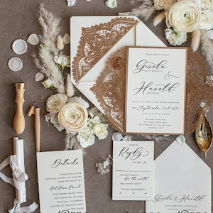 SALE Elegant Wedding invitations suite, lace Rustic wedding invitation set, rustical wedding invites, eco rustic weding cards