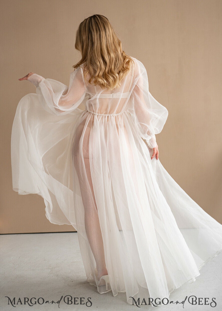 Robe de mariee en soie pour le jour du mariage robe de mariee manche eveque robes de boudoir ivoire personnalisees robe longue de mariage blanc cadeau pour la mariee preparez vous Etsy