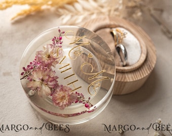 Elegant Personalised Wooden Wedding Ring Box for ceremony Luxury Engraved Box For Rings, Wood Resin Ring bearer Box Wedding Resin Ring Boxes