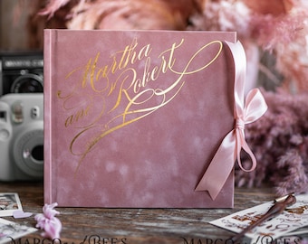 Luxury Blush Pink Gold Instax velvet Wedding GuestBook Gold, Large Instant Wedding Guest Book Pink Polaroid velvet Guestbook, Guest Book