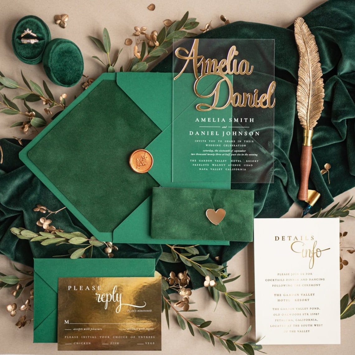Greenery Gold wedding invitations Glamour Acrylic Wedding image 1