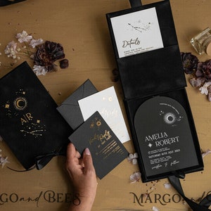 Bogen Acryl Hochzeitseinladungen Samt Box, matte schwarze Plexi Tarot Hochzeitseinladung Set Luxus Box, Mond Sterne Elegante Samtkarten