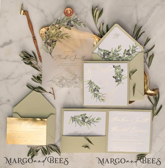 Destination Tuscany Wedding Invitations Olive Golden Wedding | Etsy UK