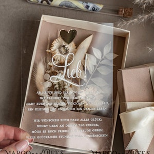 Geschenkschachtel für Geld Geldgeschenk zur Hochzeit mit Strauß aus Trockenblumen personalisiert Geschenk für Brautpaar Reagenzglas für Geld