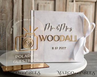 Polaroid White Gold Acrylic Wedding Guest Book Personalised sign set Velvet custom Instant Photo Book Boho Elegant Instax Wedding Photo Book