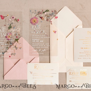 Real Dry Flowers Wedding Invitation suite, Pampas Grass Floral Wedding Invitation set, boho Provence Invitation, invitation set rsvp qr code