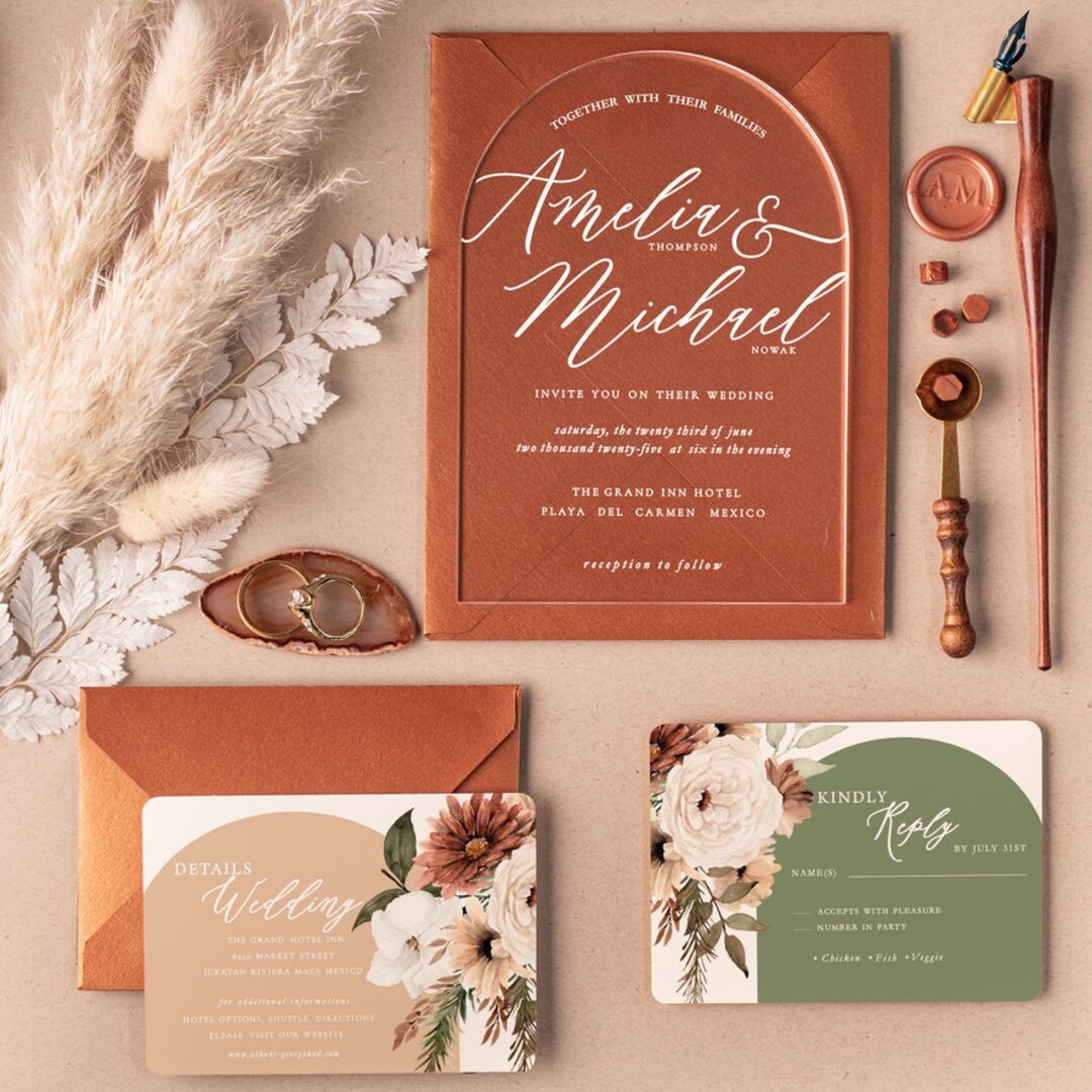 Arch Acrylic Wedding Invitations Luxury Terracotta Wedding - Etsy