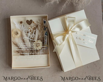 Geschenkschachtel für Geld Geldgeschenk zur Hochzeit mit Strauß aus Trockenblumen personalisiert Geschenk für Brautpaar Reagenzglas für Geld