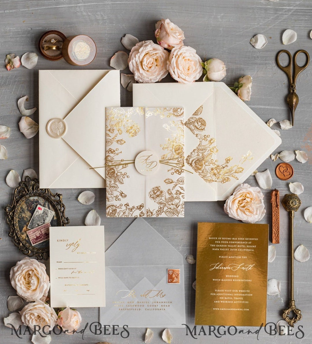 Elegant Gold Foil Wedding Invitations with Rsvp, Luxury Elegant Gold Foil Wedding Invitations with Rsvp, Luxury