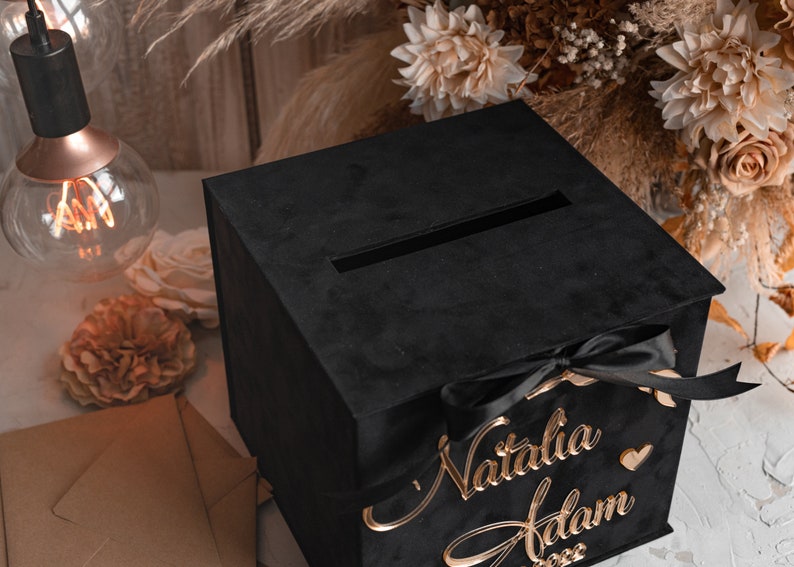 Velvet Black Card Box & Gold Lettering, Wedding Card Box With Lid ...