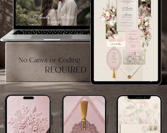 Wedding invitations digital, Old Money Wedding Website Template with RSVP, Mobile Friendly Wedding Site, Blush Pink