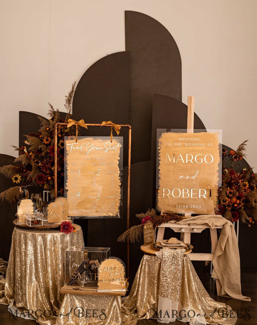 Reversible Top Table Sign Acrylic Arch Top Table Sign, Gold Mirror Acrylic Sign, Golden Plexi Top ...