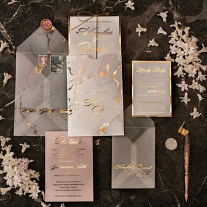 Marble Golden Wedding Invitations Luxury Golden  Wedding Invitation Suite Classic Elegant Gold Wedding Cards, Marble  Pocket Wedding Invites, Marble Vellum envelope invitation cards , gold foil wedding cards