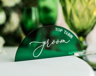 Acrylic Arch Green Place card, Acrylic Place card with stand, White UV Place card, Green Luxury Wedding Table Decor, Green Wedding Sign, sGA