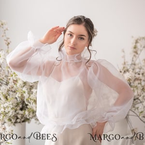 Wedding bolero long sleeve, Bridal CoverUP puff Sleeve, Wedding gown Topper, Bridal Wedding Shrug, Bridal Blouse, Mesh Capelet Dress Topper