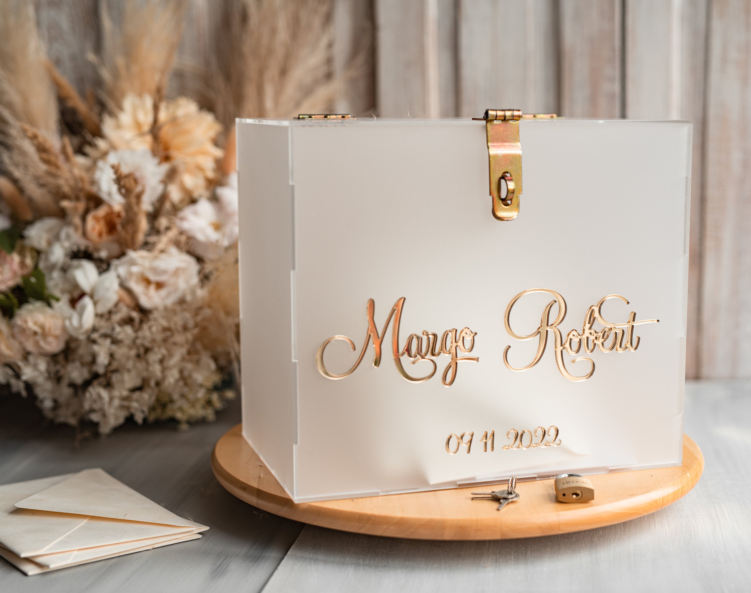 Sekkvy Acrylic Wedding Card Box Money Post Gift Box Holder,clear Card Box  Large Letter Envelope Boxes With Lock And Slot For Reception Anniversary