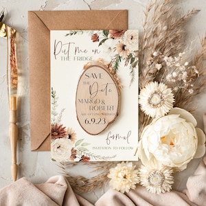 Hochzeit Save The Date Karte und Holzscheibe Magnete, Handwerk Save Our Date wilde Blumen, Boho sparen unsere Daten Karten Garten Handwerk Hochzeit