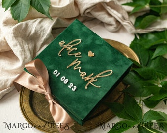 Green Golden velvet Wedding Ring Box for ceremony, Ring Box for Wedding Ceremony 3 rings velvet, Luxury Velvet Ring box double Custom Colors
