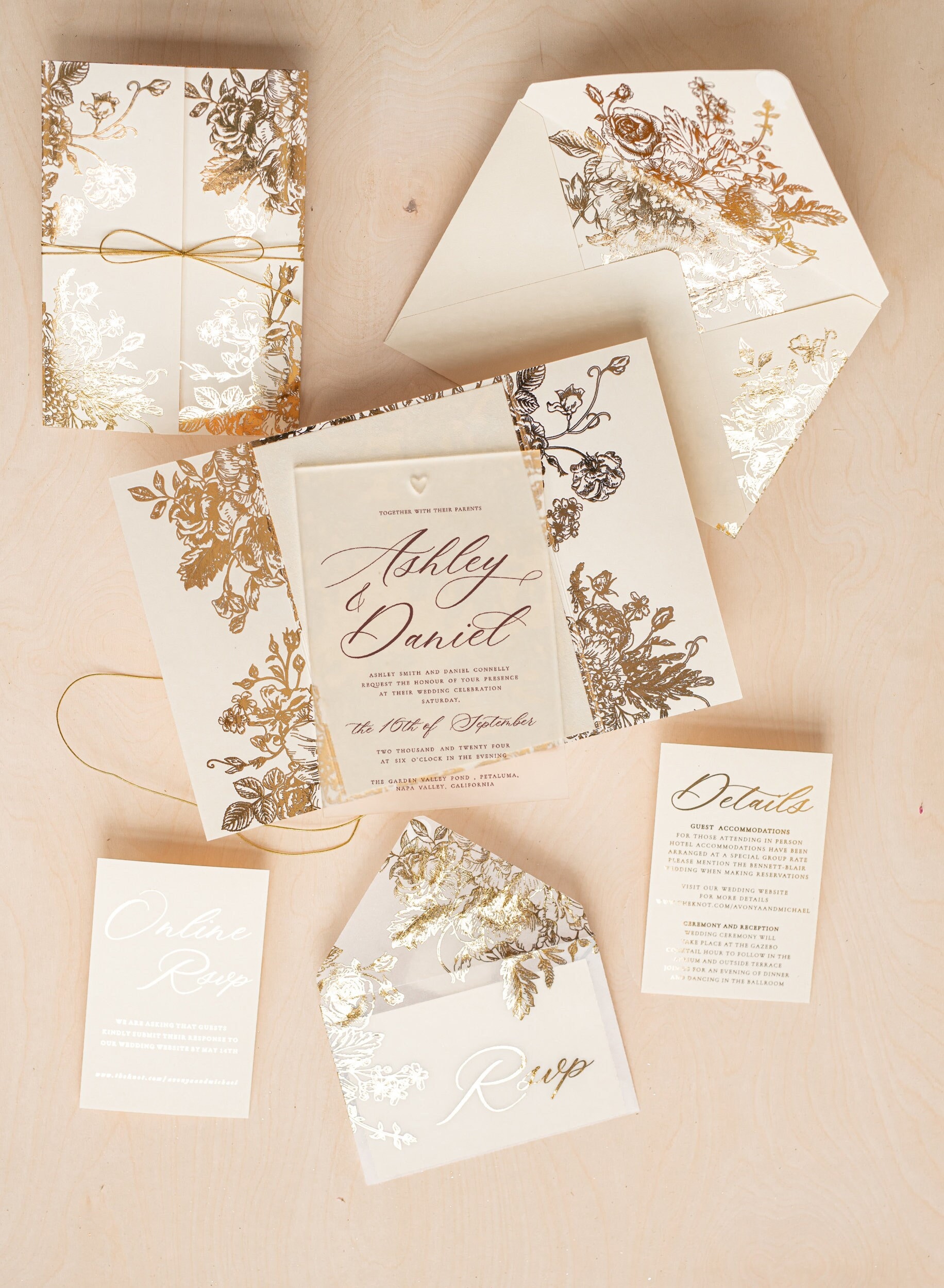Luxury Gold Foil Wedding Invitations, Plexi Glamour Wedding Invitation Suite, Elegant Velvet Wedding Cards, Bespoke Golden Wedding Set