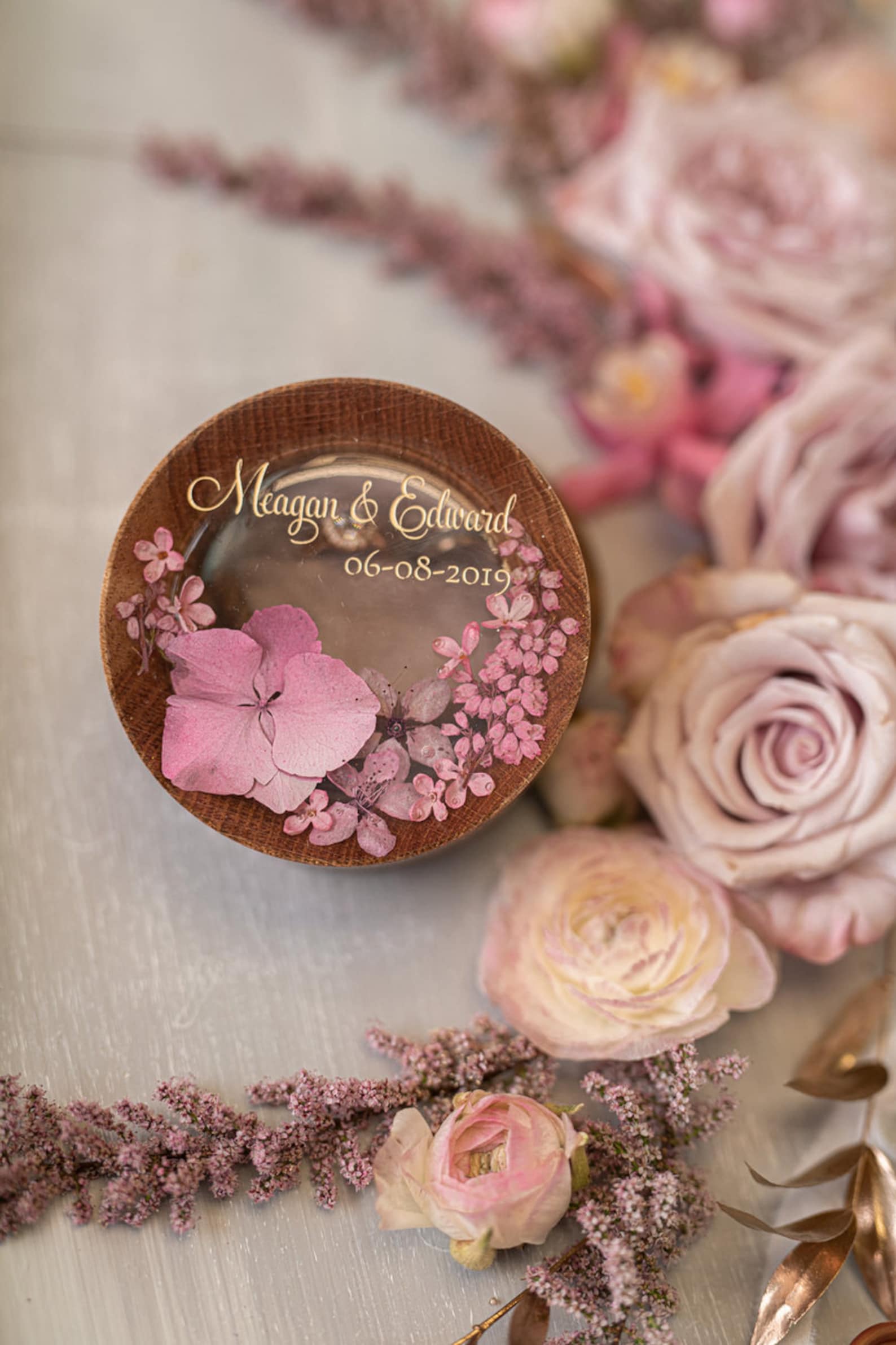 Wedding RING BOX resign dried flowers HANDMADE wooden ring box Etsy