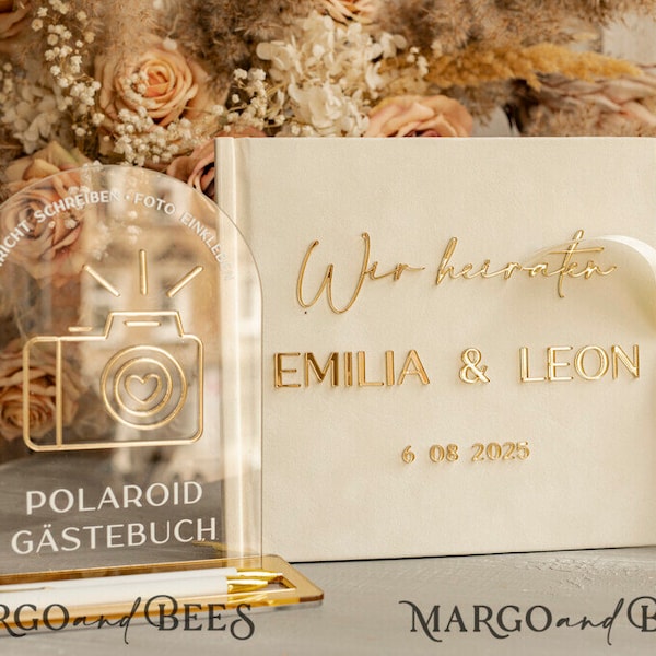 Polaroid Gold Hochzeitsgästebuch mit fragen Personalisiert mit TishSchild Sofort-Fotobuch Boho Elegant Instax Hochzeitsfoto-Gästebuch