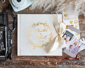 Boho glamour Golden Instax velvet Wedding GuestBook Gold, Large Instant Wedding Guest Book Ivory Polaroid velvet Guestbook, PhotoBook Instax