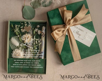 Geschenkschachtel für Geld Geldgeschenk zur Hochzeit mit Strauß aus Trockenblumen personalisiert Geschenk für Brautpaar Reagenzglas für Geld