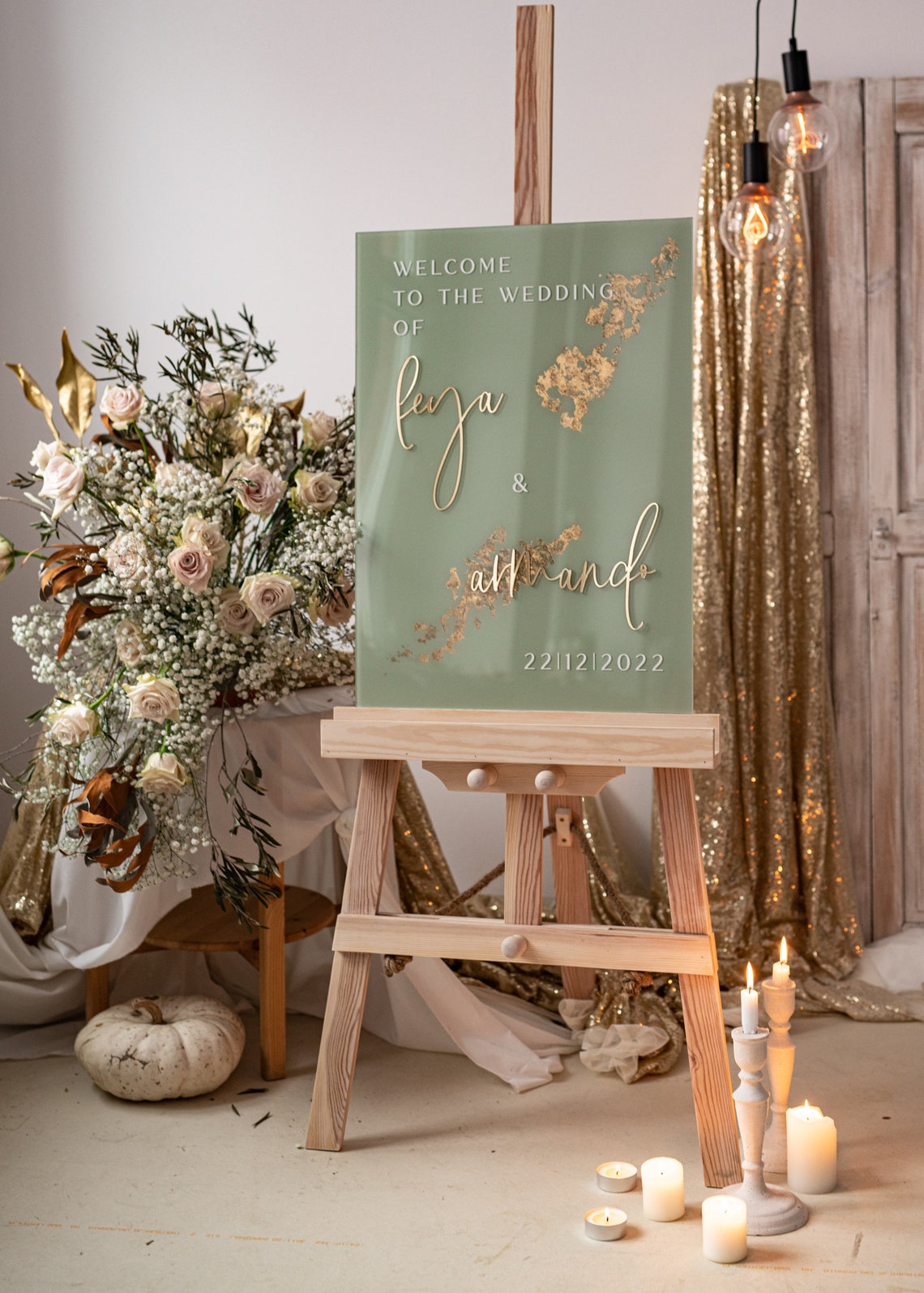 Acrylic Sage Green Wedding Welcome Sign Clear Acrylic gold image 3