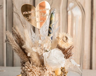 XXL Geschenkschachtel für Geld Geldgeschenk zur Hochzeit mit Strauß aus Trockenblumen personalisiert Reagenzglas für Geld gift box for money