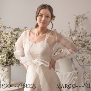 Wedding bolero long sleeve, Bridal CoverUP puff Sleeve, Wedding gown Topper, Bridal Bishop sleeve Shrug, Mesh Bridal Blouse, Bridal Capelet