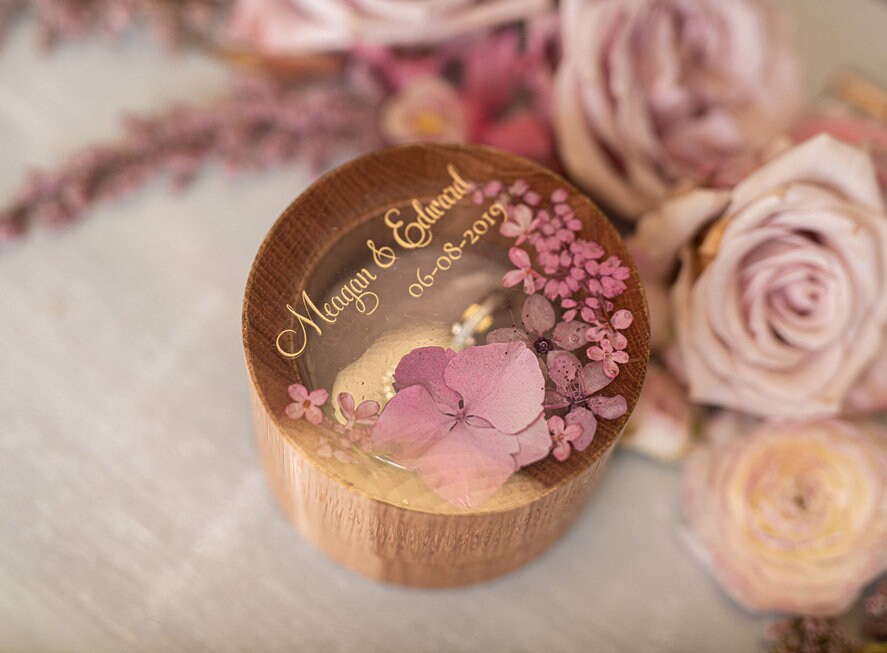 Wedding RING BOX resign dried flowers HANDMADE wooden ring box Etsy
