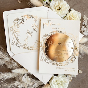 Personalisierter Elfenbein Gold Acryl Kreis Save the Date Magnet und Karte Hochzeit Save The Dates Plexi Magnets Hochzeit Boho Save The Date Karten