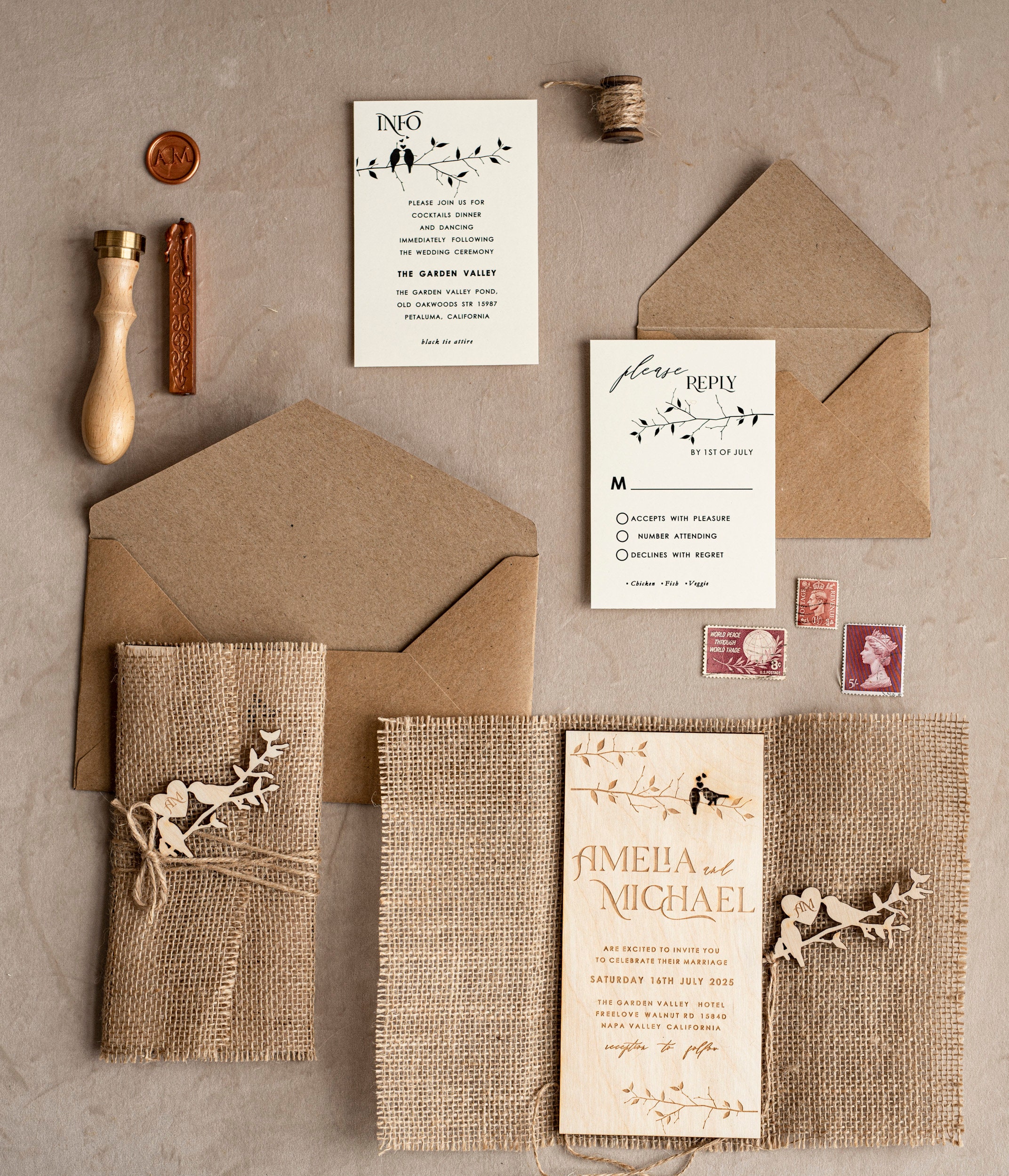 Wedding Invitations Custom Colors Rustic Barn Invites, Wooden Lasercut  Wedding Suite, Woodcut Birds Wedding Suite, Natural Burlap Cover - Etsy  Sweden, image size:2144x2500