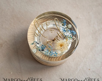 epoxy resin wood wedding ring box for ceremony his hers, Transparent dubble Ring Box for wedding, Somethig Blue Marriage Proposal Ring Box