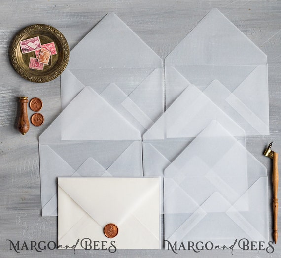 25x Transparent Paper Vellum Envelopes Silver Blue Pink Rose Gold