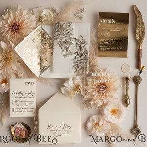 Acrylic Wedding invitation suite, Boho Glam Wedding Invitations, Golden Shine Wedding Invitates, Elegant Gold Wedding Cards