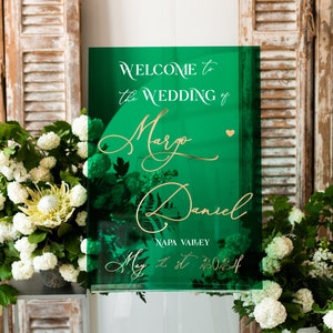 Luxury Green and Gold Wedding Welcome Sign, Emerald Green Acryl Wedding Decor, Personalised Wedding Sign, Welcome Wedding Board, sGA