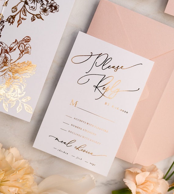 Gold Flower Wedding Invitations Elegant Invitation Cards - Set of 50pc