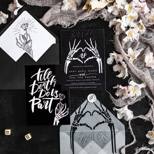 Halloween Wedding Invitations Suite, Black Invitations, Spooky Halloween Invites Gothic Wedding Invitation Cards, Skeleton Wedding Set black, halloween wedding suite till death do us part