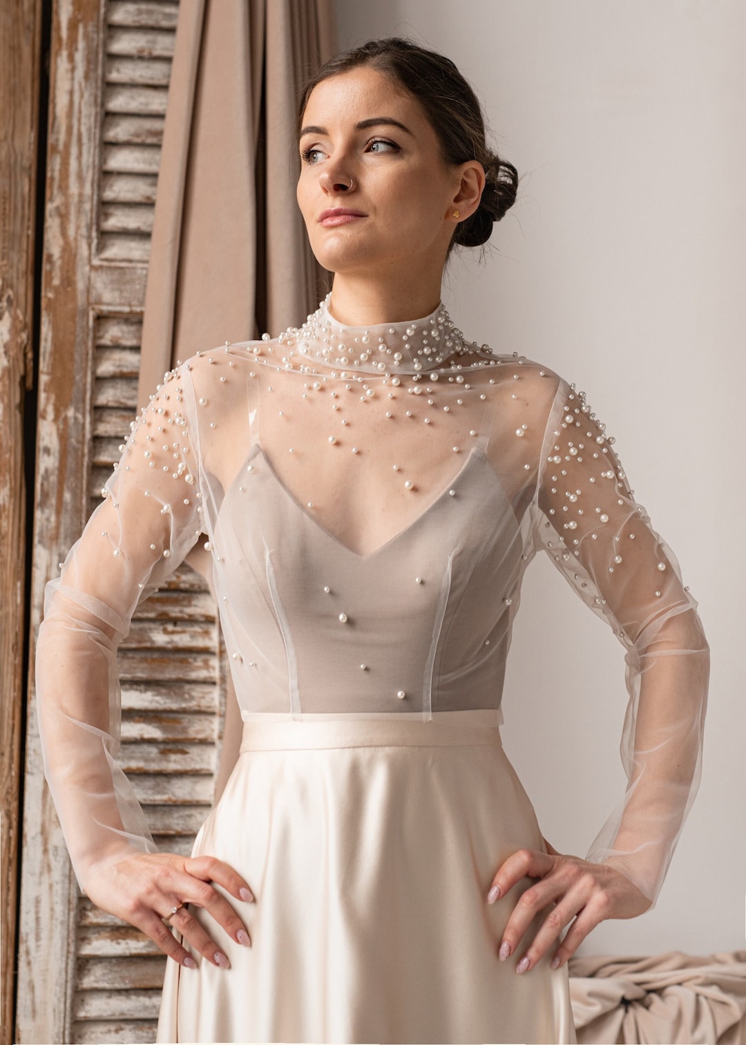 Ivory Tulle Wedding Bolero Puff Sleeve, Shrug Women Wedding, Bridal