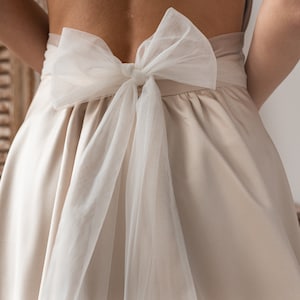 Ivory Tulle Wedding Dress Topper, Wedding Dress Tulle scarf, Back Mesh Bow, Tulle dress bow