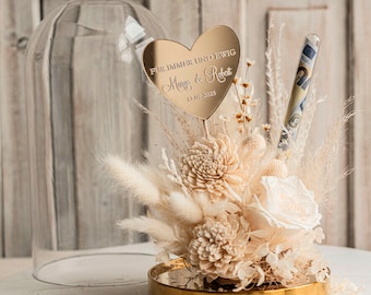 XXL Geschenkschachtel für Geld Geldgeschenk zur Hochzeit mit Strauß aus Trockenblumen personalisiert Reagenzglas für Geld gift box for money